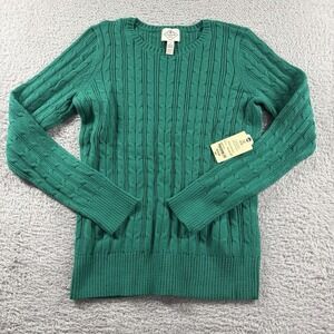 St. Johns Bay Cable Knit Sweater Womens Medium Green Crewneck Soft Cotton Nylon